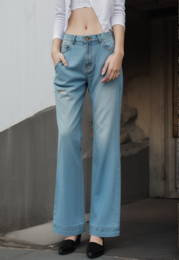 Distressed Low Waist Flare Boyfriend Jeans