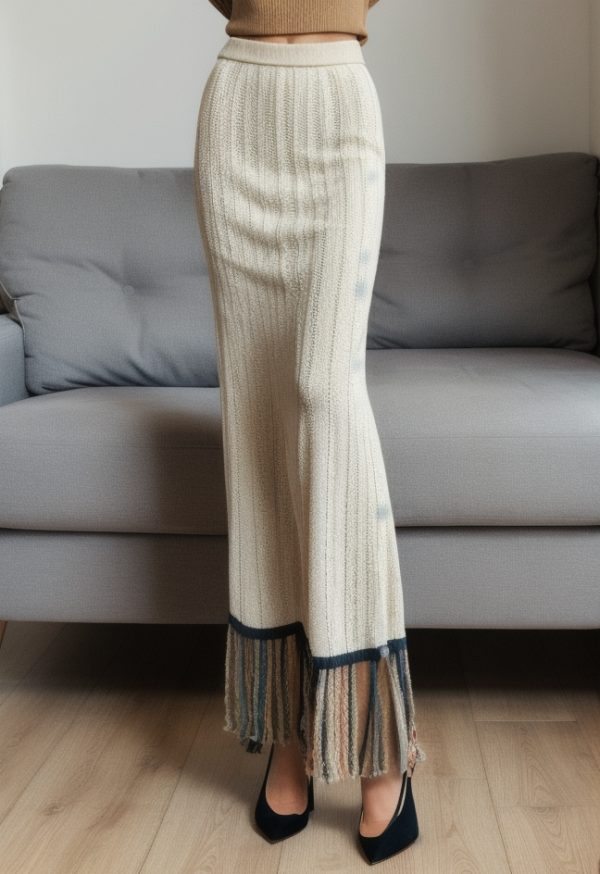 French Lace Splice Drawstring Maxi Skirt