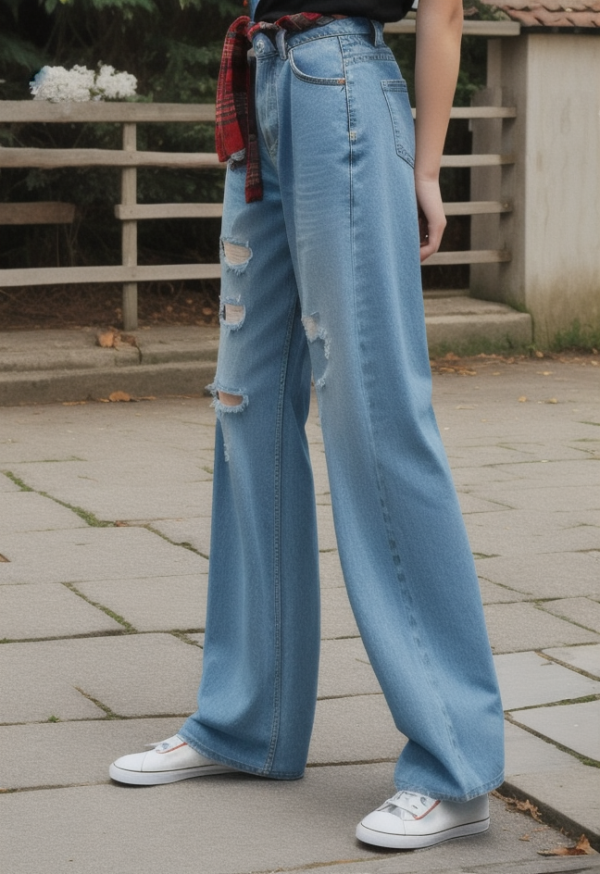 Frayed Detail High Waist Ripped Jeans