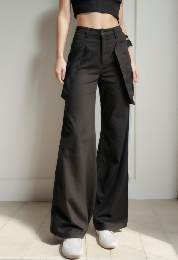 Mid Waist Plain Flared Cargo Pants
