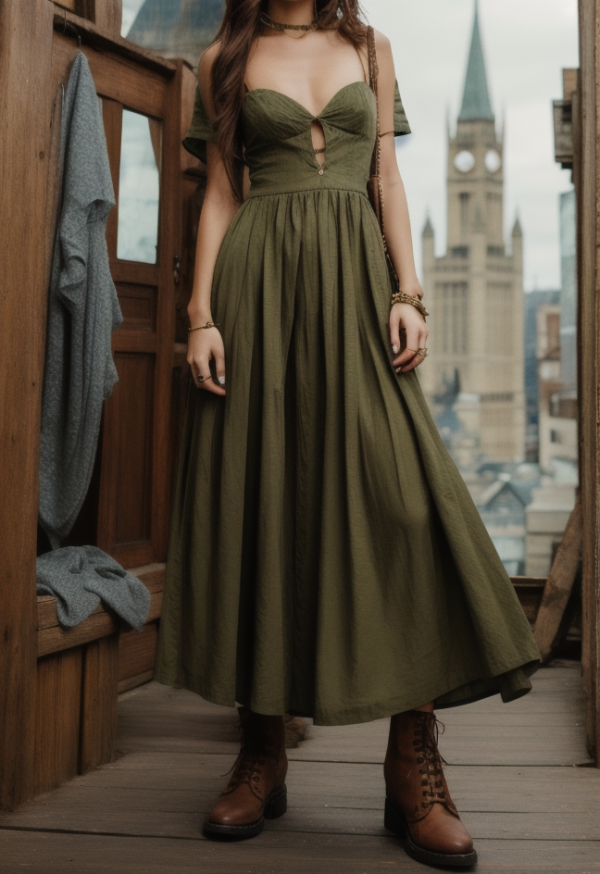 Smocked Ruched Asymmetric Hem High Waist Maxi Skirt